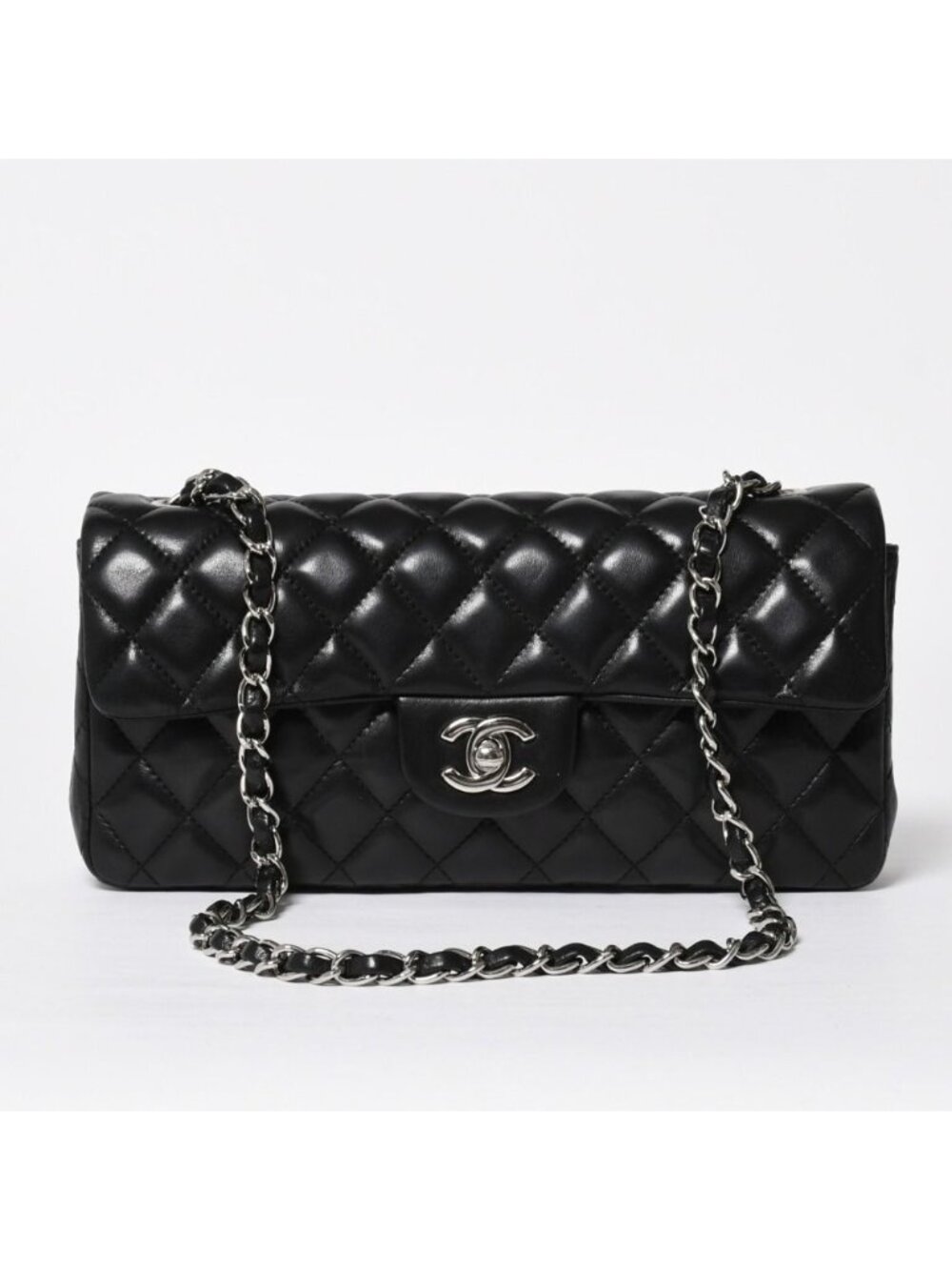Chanel Quilted 25 S Flap S Chain Bag CC Logo Lambskin Black Silver